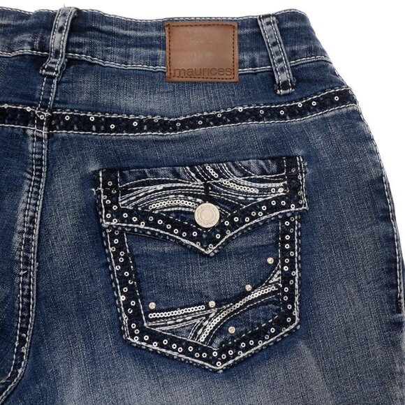 Maurices Jeans Junior Womens 3/4 Bootcut Embellished Blue Denim Stretch 26 x 31 - Picture 9 of 10